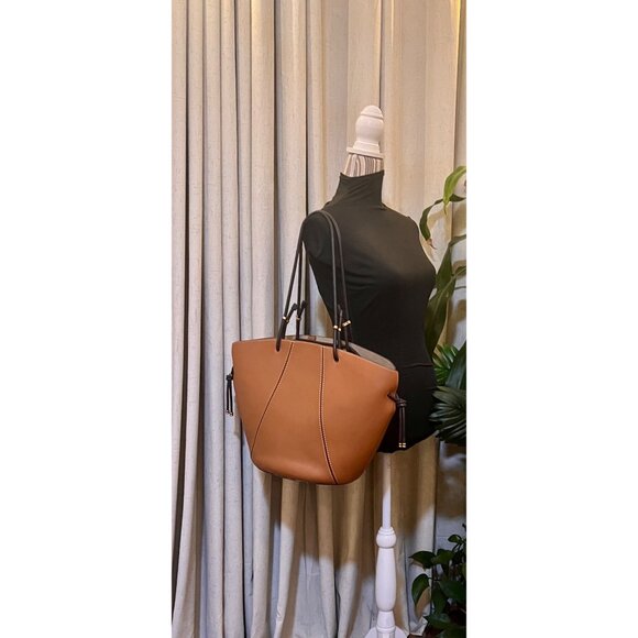 Tory Burch Leather Brown Shoulder Tote Bag with Spaghetti Straps - Picture 10 of 11